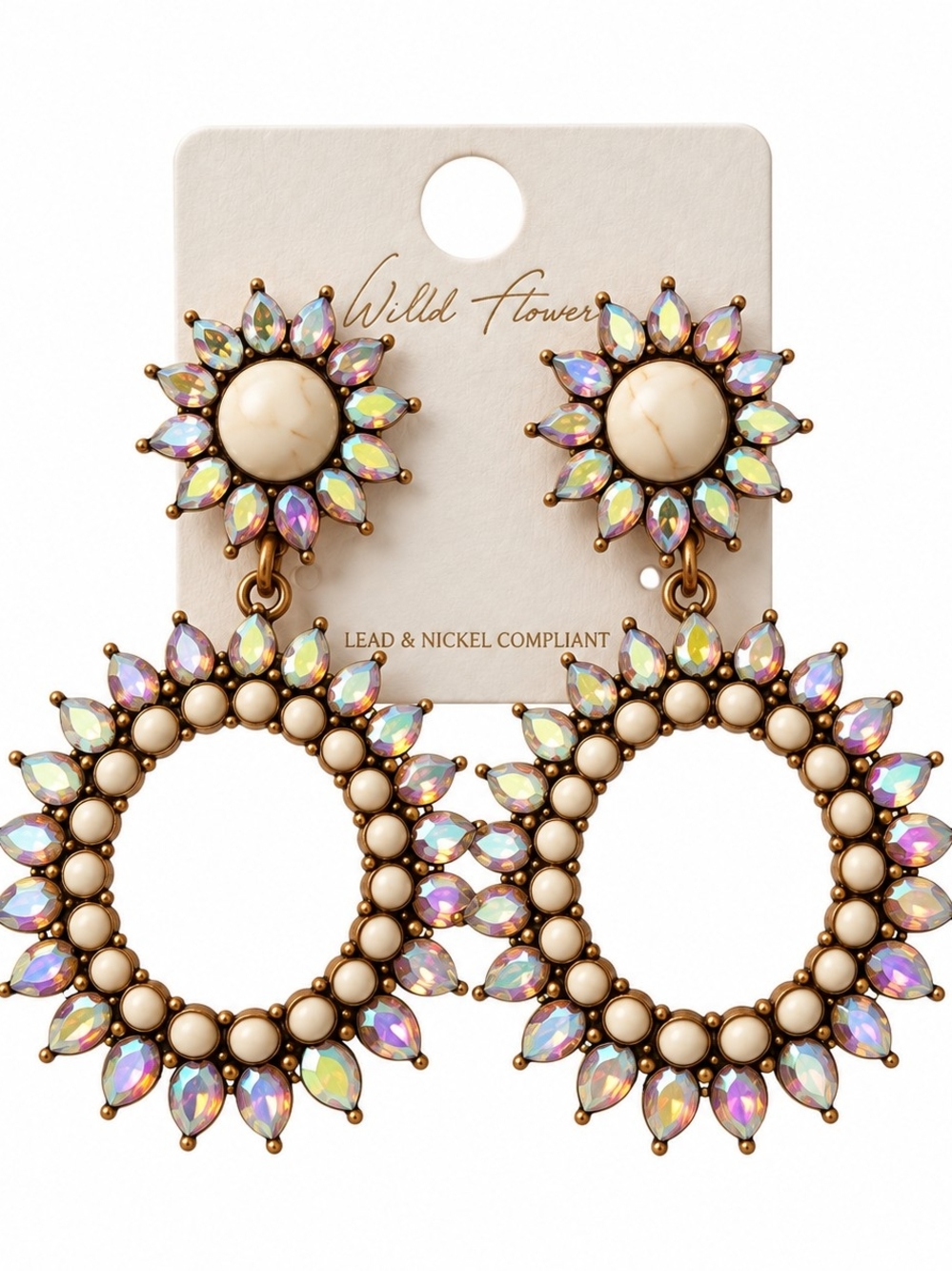 Wildflowers Iridescent Crystal & Cream Statement Hoop Earrings